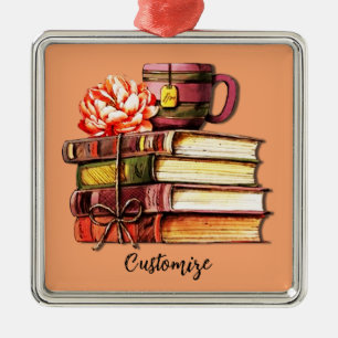 Books And Tea Peach  Metal Tree Decoration