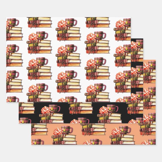Books And Tea Wrapping Paper Sheet (Set)