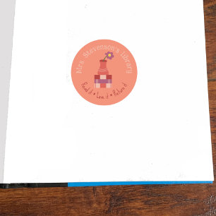 Books and Vase Peach Teacher Library Sticker