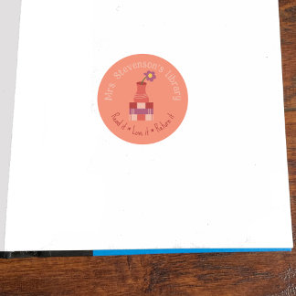 Books and Vase Peach Teacher Library Sticker