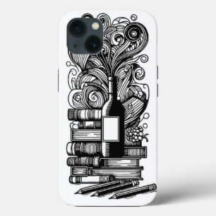 Books And Wine Colour Me Doodle iPhone 13 Case