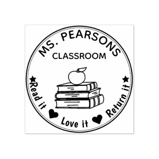 Books & Apple  - From The Classroom of Wood Rubber Stamp