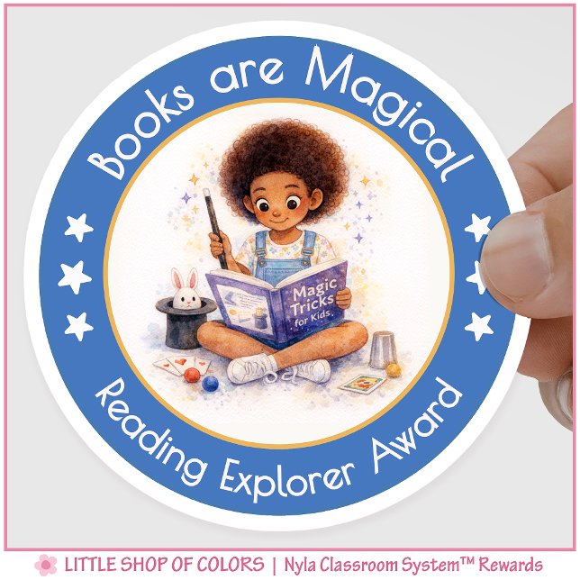 Books are Magical Reading Explorer Award Classic Round Sticker (Creator Uploaded)