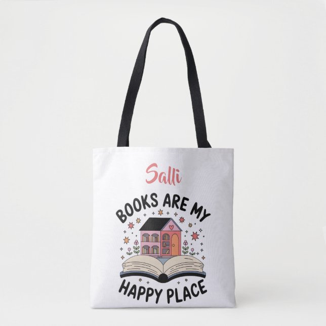 Books Are My Happy Place Personalised  Tote Bag (Front)