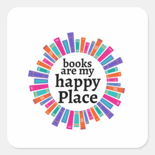 books are my happy place square sticker