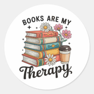 Books Are My Therapy Retro Floral Reading Lover Classic Round Sticker