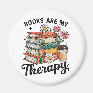 Books Are My Therapy Retro Floral Reading Lover Magnet