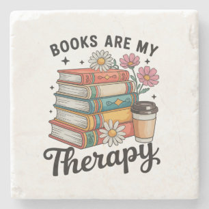 Books Are My Therapy Retro Floral Reading Lover Stone Coaster