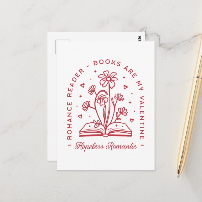 Books are my valentine hopeless romantic bookish postcard (Front/Back In Situ)