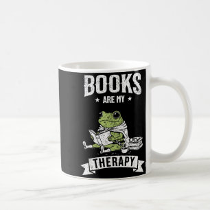 Books are therapy funny reading frog book lover coffee mug