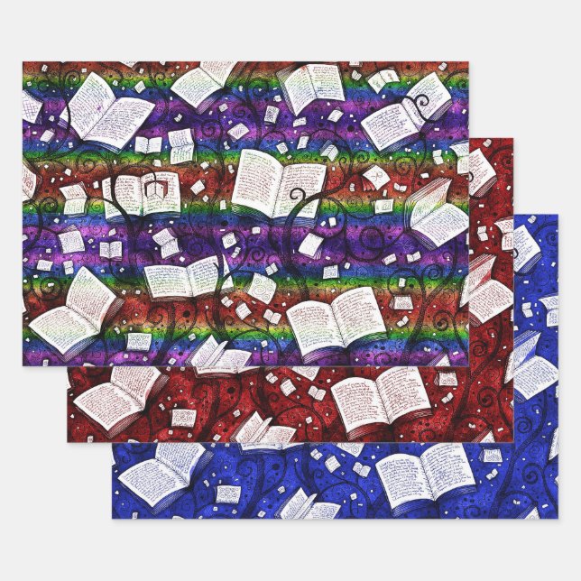 Books Background Collection 4 Wrapping Paper Sheet (Set)