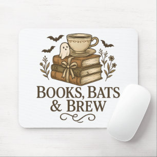 Books Bats Brew Halloween Coffee Reader Art Mouse Mat