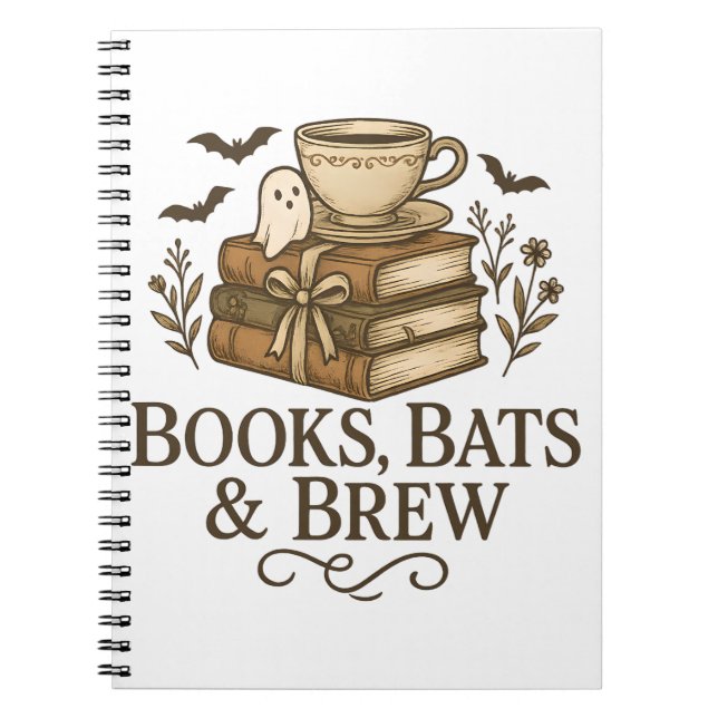 Books, Bats & Brew Halloween Fall Witchy Cosy Notebook (Front)