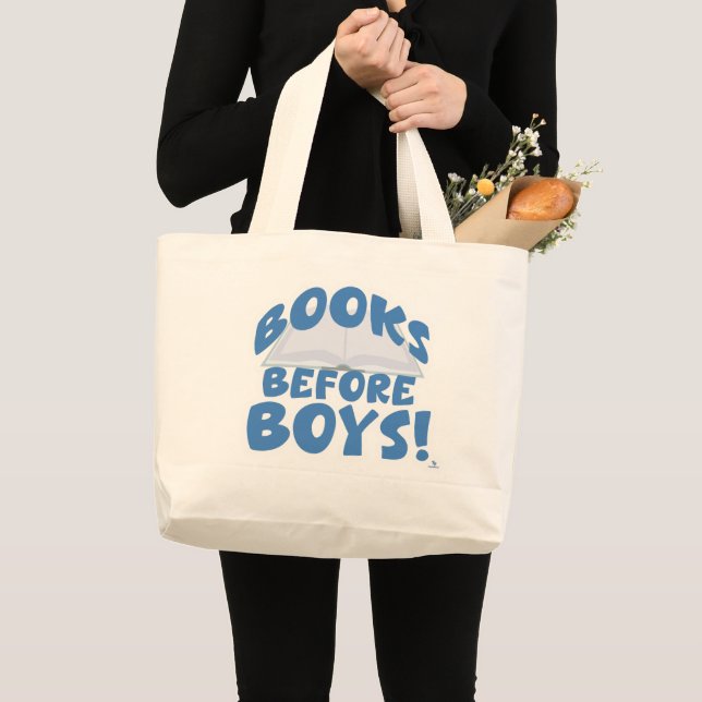 Books Before Boys Cheeky Reading Motto Large Tote Bag (Front (Product))
