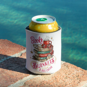 Books Blankets and Hot Cocoa Can Cooler