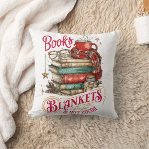 Books Blankets and Hot Cocoa Cushion