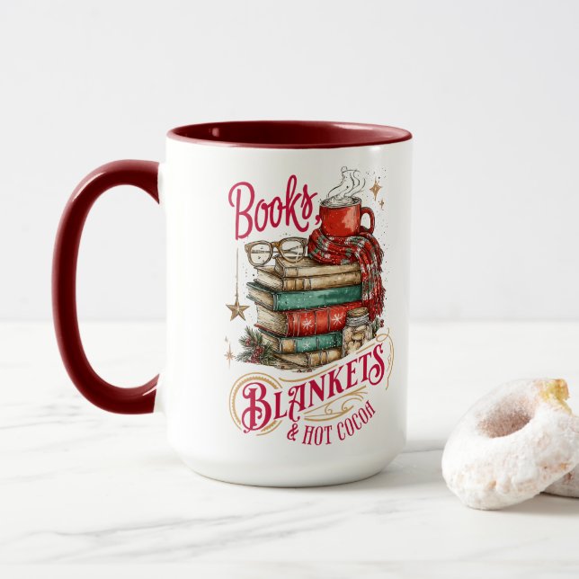 Books Blankets and Hot Cocoa  Mug (With Donut)