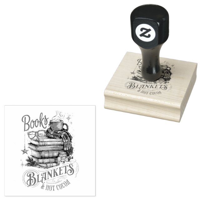 Books Blankets and Hot Cocoa  Rubber Stamp (Stamped)
