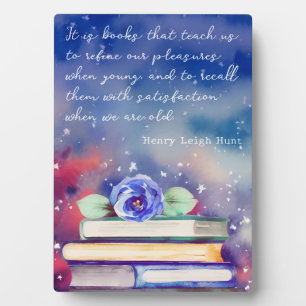 Books & Blue Flower Watercolor Script Custom Quote Plaque