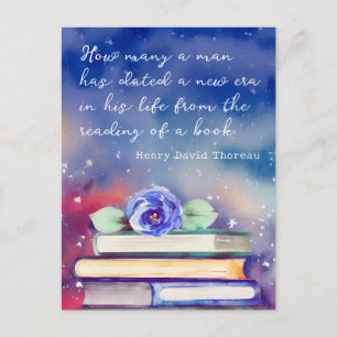 Books & Blue Flower Watercolor Script Custom Quote Postcard