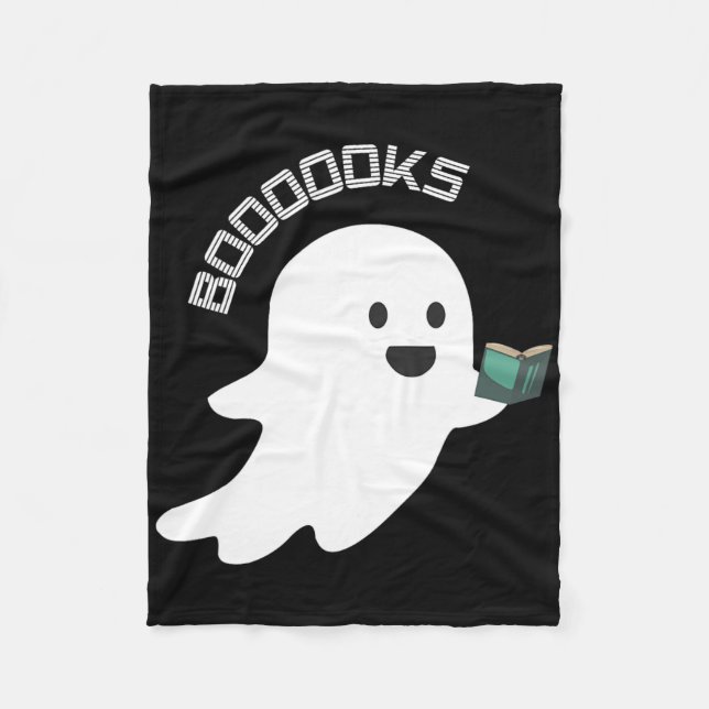 Books Boo Ghost Reading Funny Halloween Book Lover Fleece Blanket (Front)