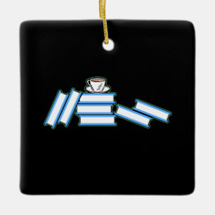 Books - Books and Teacup Ceramic Ornament