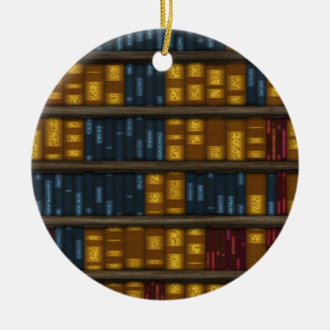 Books, Books, Books - Bookshelf Pattern Ceramic Tree Decoration (Front)