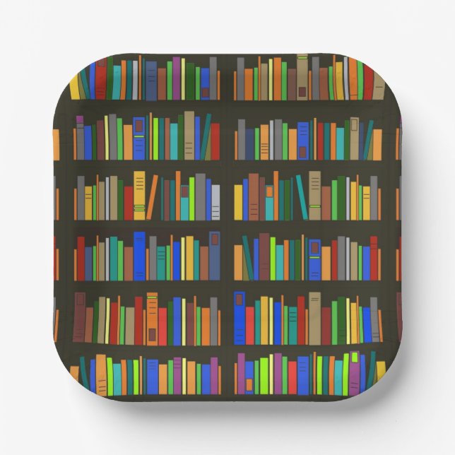 Books Bookshelves Design Paper Plates (Front)