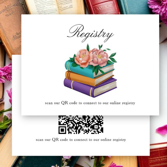Books Bridal shower QR code for registry  Enclosure Card (Creator Uploaded)