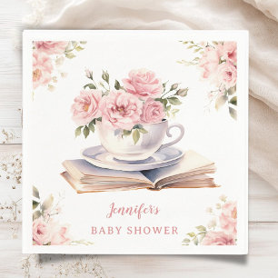 Books & Brunch Baby Shower Girl Tea Floral Pink Napkin