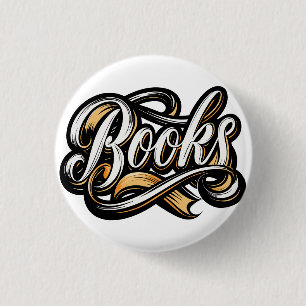 Books Calligraphy Design Tattoo Ribbon Style 3 Cm Round Badge