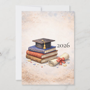 Books Cap Diploma Graduation Celebration Invite