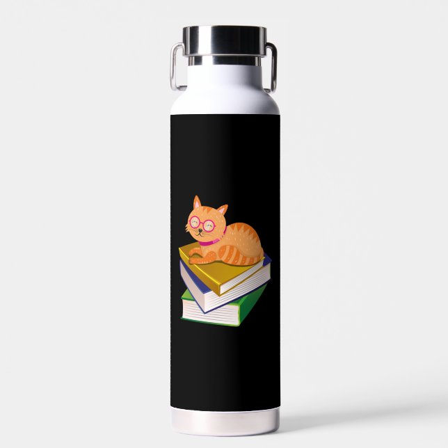 Books - Cat and Books Book Lover Gift Water Bottle (Front)