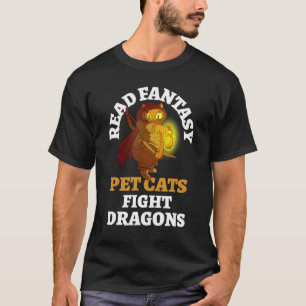 Books Cat Dragons Funny Bookish Bookworm Fantasy B T-Shirt