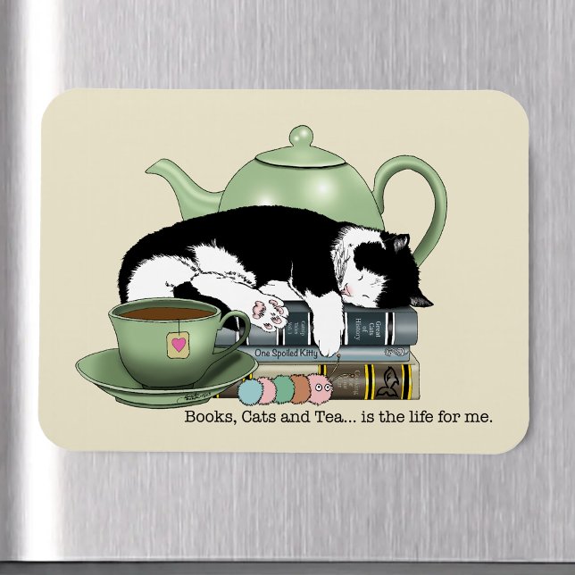Books Cat Tea Cute Magnet (Creator Uploaded)
