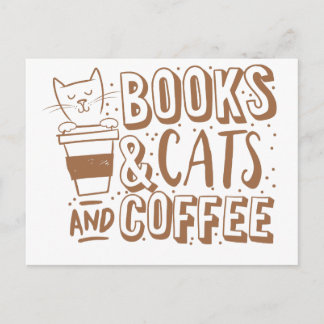 books cats and coffee postcard