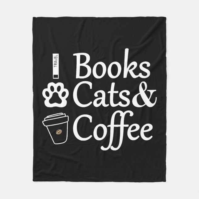 Books Cats & Coffee Fleece Blanket (Front)
