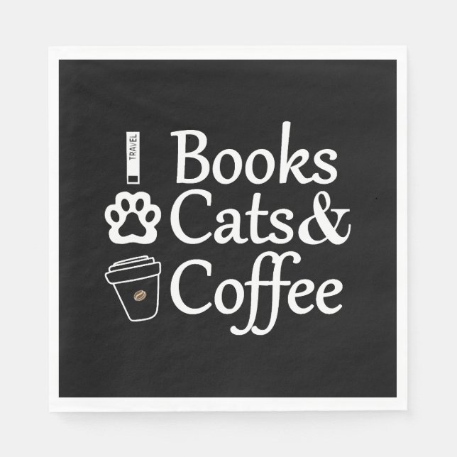 Books Cats & Coffee Napkin (Front)