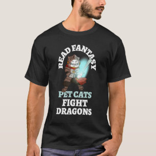 Books Cats Dragons Funny Knight Bookish Fantasy Bi T-Shirt