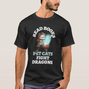 Books Cats Dragons Funny Knight Bookish Reading Bi T-Shirt