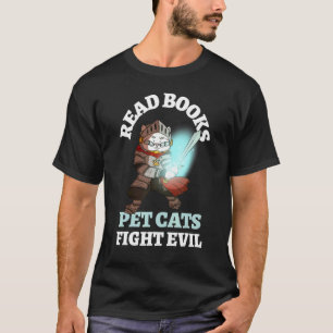 Books Cats Evil Knight Bookish Reading Bibliophile T-Shirt
