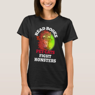 Books Cats Fight Monsters Bookish Magic Dragon Rea T-Shirt
