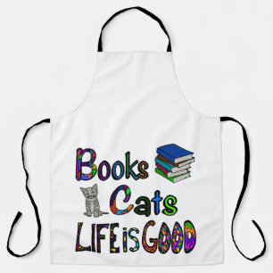 Books Cats Life is Good Apron Large