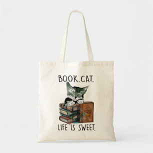 Books Cats Life Is Sweet Cat Book Lovers Reading B Tote Bag