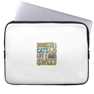 Books Cats Life Is Sweet Vintage Cat Reader Design Laptop Sleeve