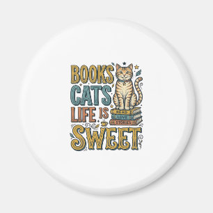 Books Cats Life Is Sweet Vintage Cat Reader Design Magnet