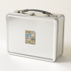 Books Cats Life Is Sweet Vintage Cat Reader Design Metal Lunch Box