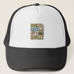 Books Cats Life Is Sweet Vintage Cat Reader Design Trucker Hat