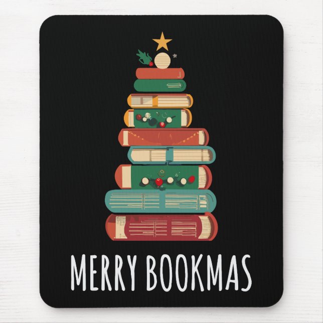 Books Christmas Tree Merry Bookmas Mouse Mat (Front)