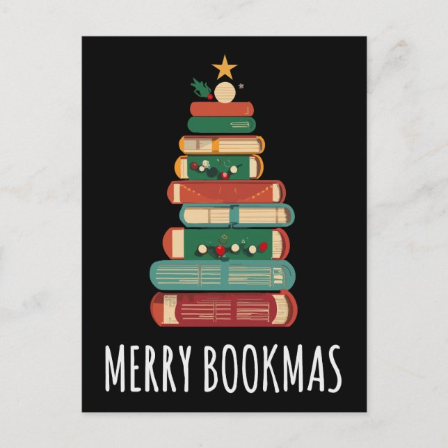 Books Christmas Tree Merry Bookmas Postcard (Front)